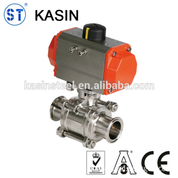 Pneumatic/manual SS304/316L 3 way industrial ball valve